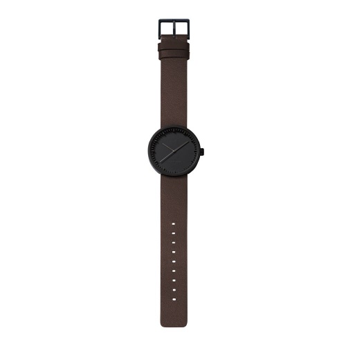 D38 black case brown leather strap tube watch leff amsterdam design by piet hein eek total 1
