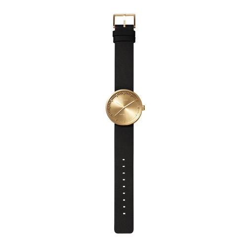 D38 brass case black leather strap tube watch leff amsterdam design by piet hein eek total 1