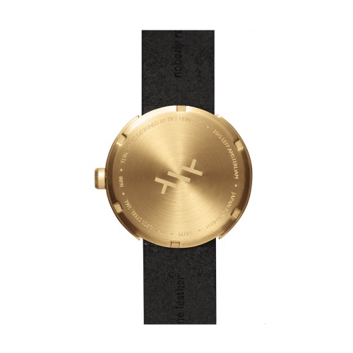D42 brass case black leather strap tube watch leff amsterdam design by piet hein eek back 1
