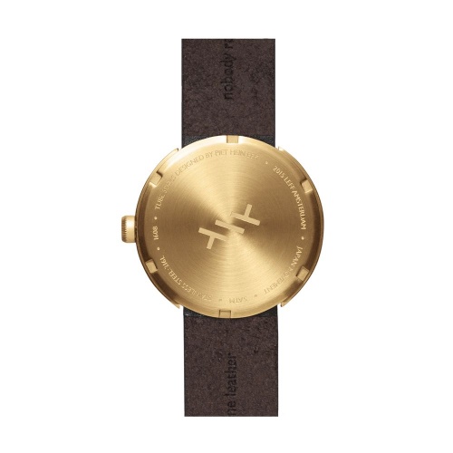 D42 brass case brown leather strap tube watch leff amsterdam design by piet hein eek back 1