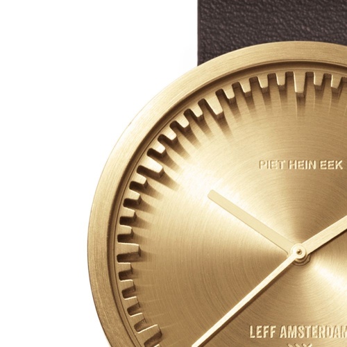 D42 brass case brown leather strap tube watch leff amsterdam design by piet hein eek zoom