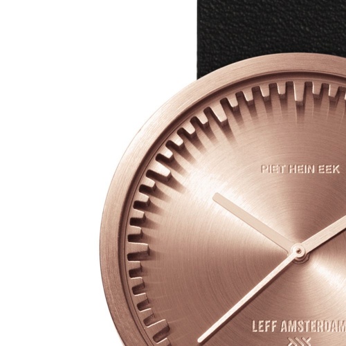 D38 rose gold case black leather strap tube watch leff amsterdam design by piet hein eek zoom v2