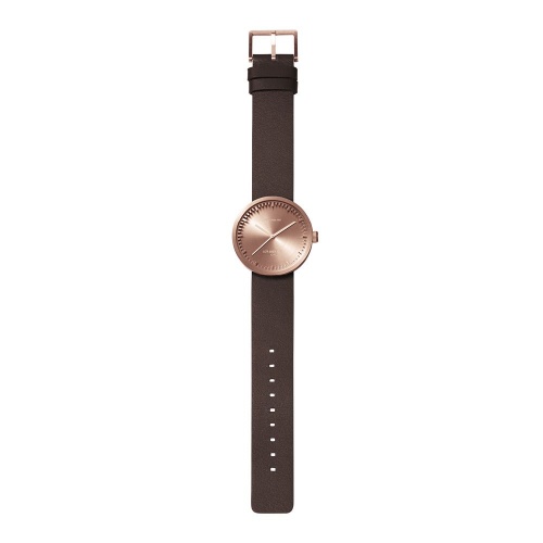 D38 rose gold case brown leather strap tube watch leff amsterdam design by piet hein eek total v2