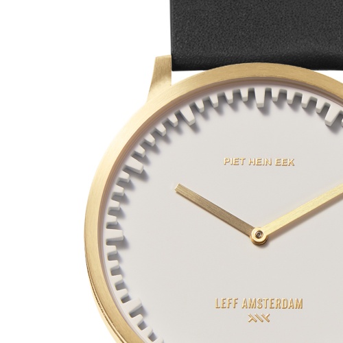LEFF amsterdam tube watch T40 White brass case 40mm unisex with black leather strap